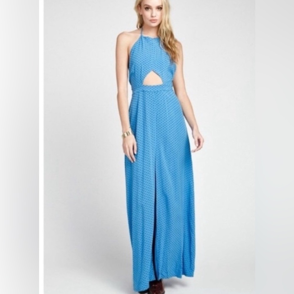 Wildfox Blue Halter Cutout Maxi Gown